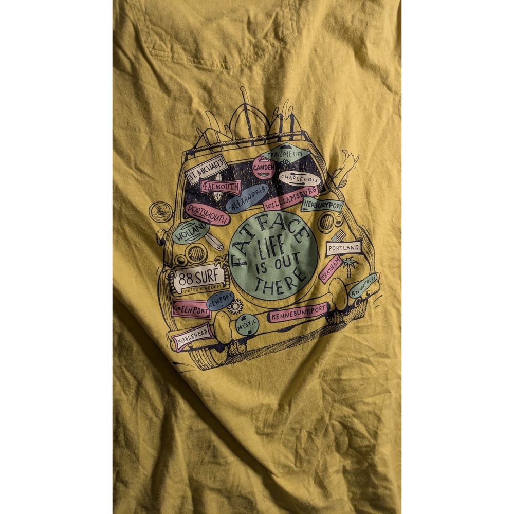 Fat Face Life On The Road 1988 Yellow T Shirt Mens Sz Xl - Picture 2 of 8